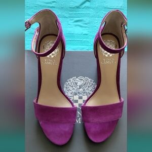 Vince Camuto "SATHINA" Fuchsia/Dark Magenta Suede Ankle-Strap Heels.